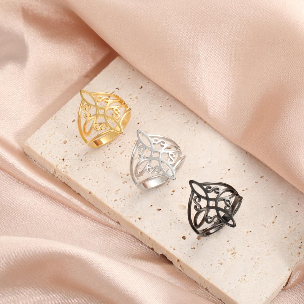 LIKGREAT Witch Knot Ring for Women Men Stainless Steel Wiccan Celtic Knots Witchcraft Good Luck Protection Amulet Jewelry Gift
