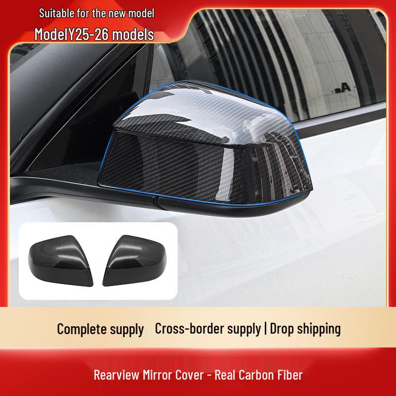 Tesla Model Y Real Carbon Fiber Rearview Mirror Protective Cover Glossy Carbon 25-26