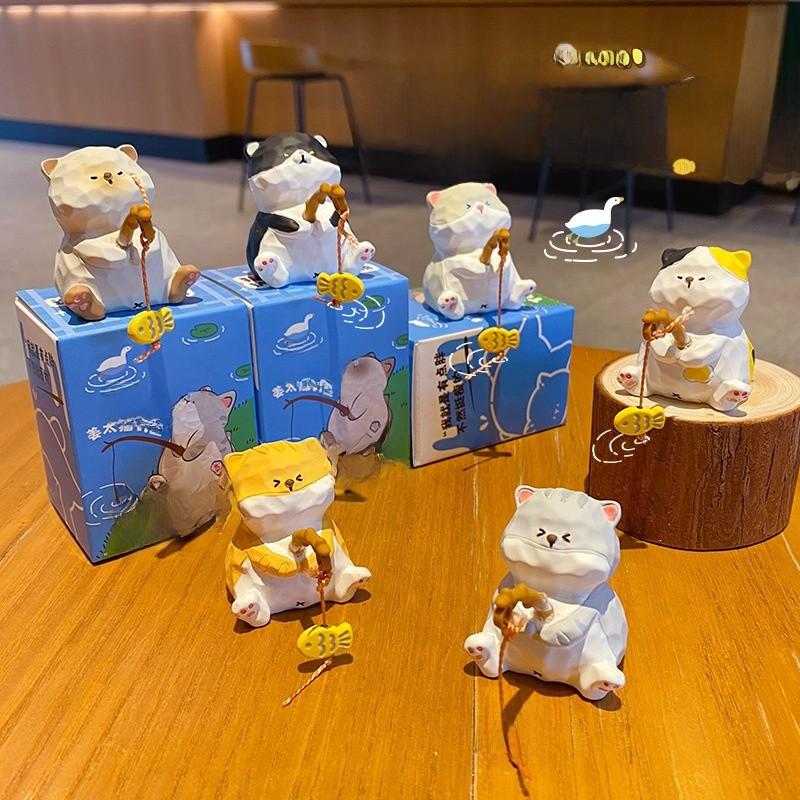 Resin Cat Art Toy With Fishing Motif For Wedding Or Birthday Gift