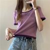 Summer Thin Retro Korean Short Sleeve T-Shirt Contrast Short T-shirt Top Women's Ins Fashion