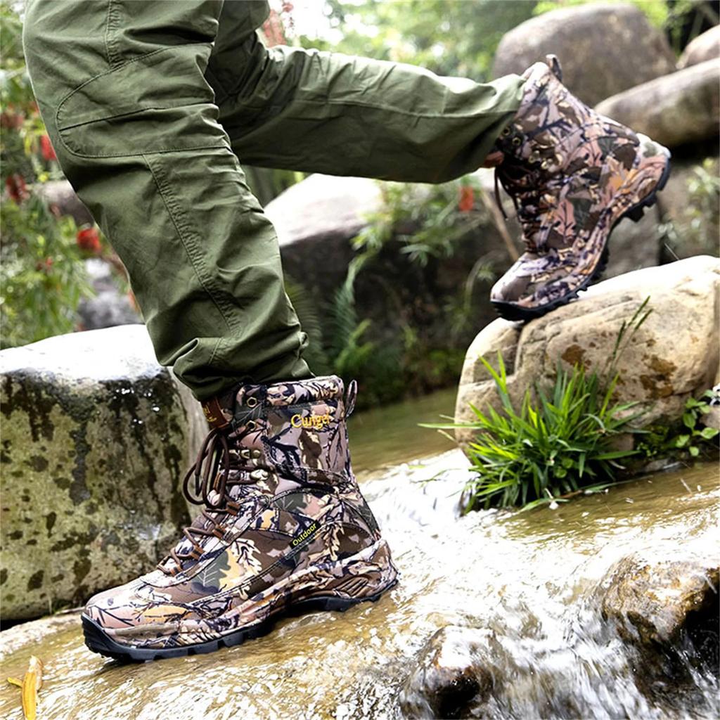 Fashion Men's High Top Camouflage Hunting Boots Breathable Outdoor Hiking Wear-Resistant Waterproof Mountaineering Boots Tactical Shoes