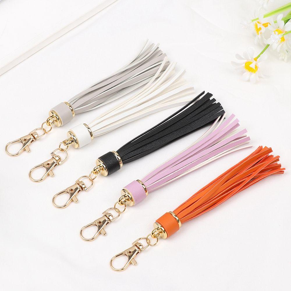 Fashion Women Cute Bag Accessory KeyRing Tassel Key Chain KeyChain Strap PU Leather Tassels