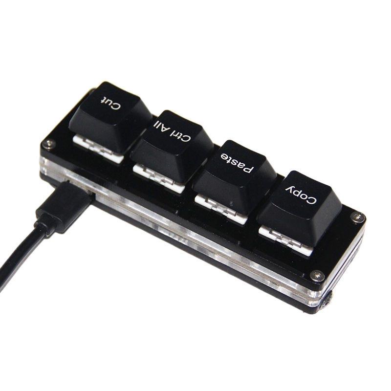 Wired Quick Mini Mechanical Keyboard - 4 Keys: Copy, Paste, Select All, Cut (Black & White)