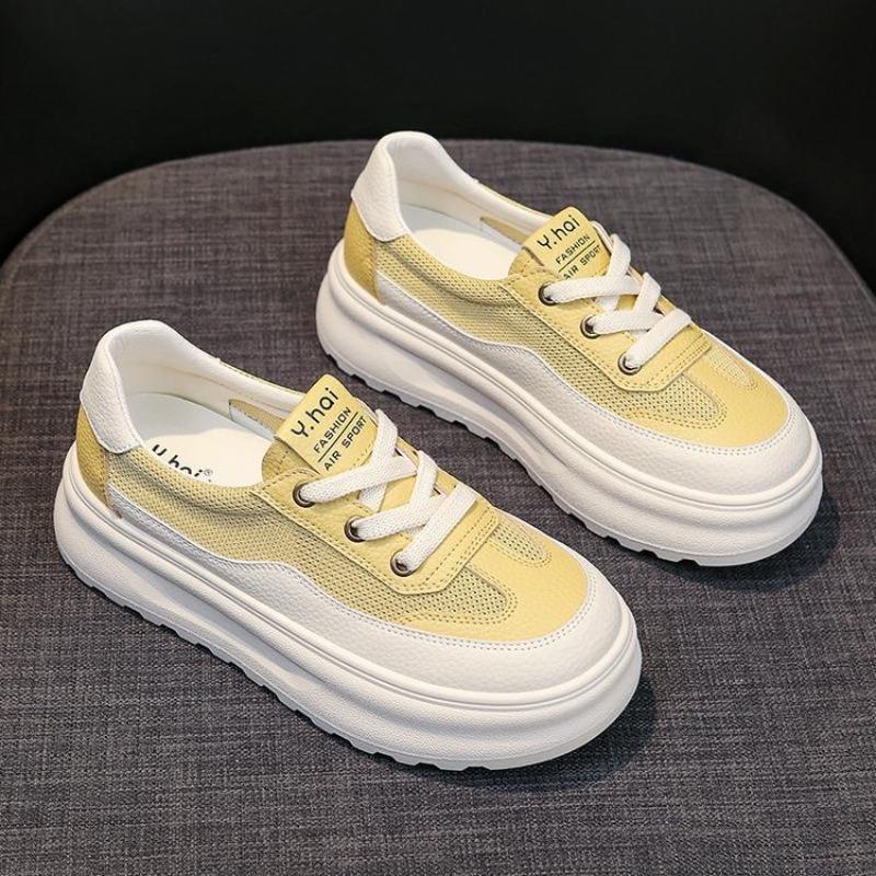 Little White Shoes Womens 2025 Summer New Versatile Platform Heightening Board Shoes Breathable Mesh Fashion Womens Casual Shoes