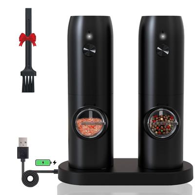 Ensemble de moulins à poivre et à sel électriques rechargeables, Moulin à poivre automatique avec base de chargement, Câble USB, Lumières LED, Grossièreté réglable