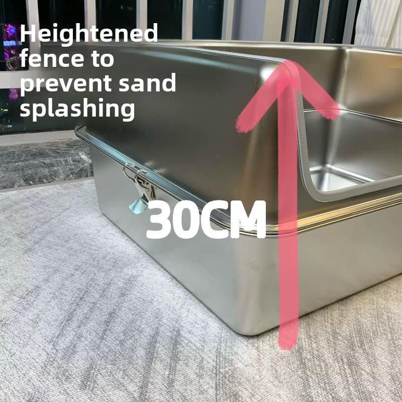 Stainless Steel Jumbo Cat Litter Box Open Type Cat Bedpans Low-Entry Kitty Toilet with Anti-Splash Design Pet Potty for Kittens