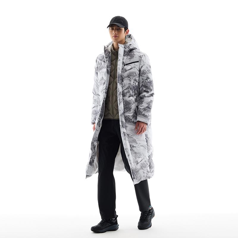Anta Speed Warmth Technology Water-Resistant Duck Down Long Hooded Down Jacket Men Outerwear Pure-White Thousand-Miles-of-Snow 952447910-1