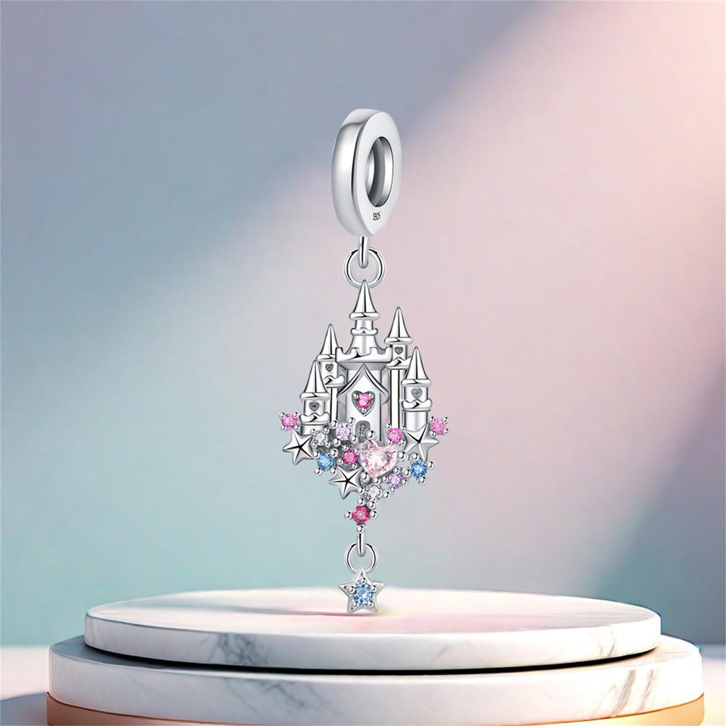 High Quality Copper Colorful Heart Castle Charm Pendant Suitable For Original Bracelets Necklaces Women'S Diy Jewelry Gifts