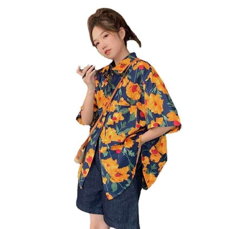 Hong Kong Style Design Spring Hawaiian Short Sleeve Floral S