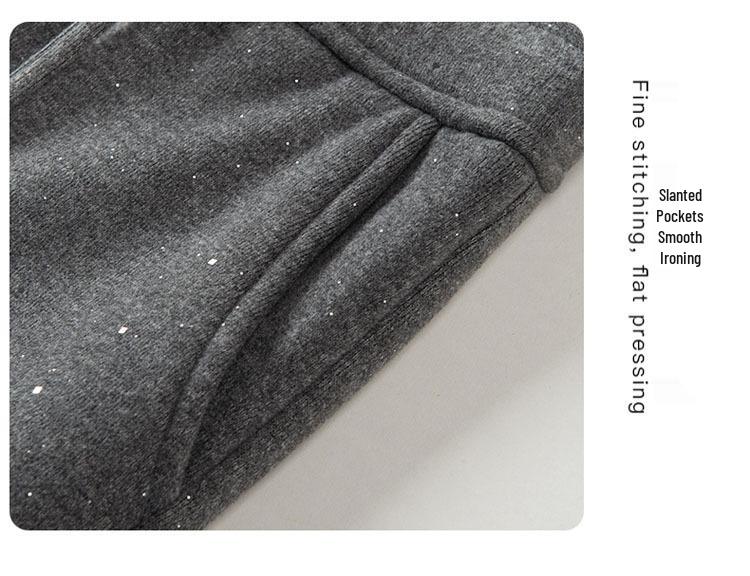 Women's Gray Sequin Velvet Wide-Leg Trousers: Winter Warm, Casual, Thickened, Straight-Leg Fit