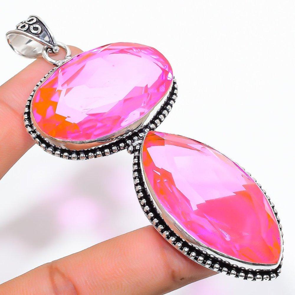 Pink Kunzite Gemstone Handmade 925 Sterling Silver Jewelry Pendant 3.55" D1e57