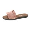 Spring and summer new lace one-word slippers flat heel casual women's sandals women's shoes student flat beach shoes