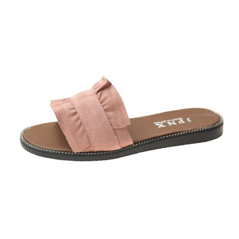 Spring and summer new lace one-word slippers flat heel casual women's sandals women's shoes student flat beach shoes