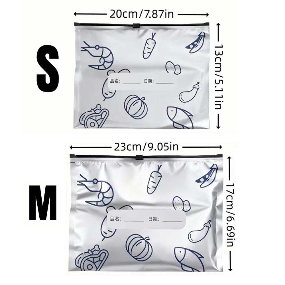 Aluminiumfolie Verse-Bewarende Zak Afgesloten Antibacteriële Koelkast Voedsel Vriesopslagzak Ritssluiting Afsluiting 20PCS：10*M + 10*S