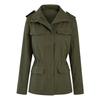 Autumn Women Waist Tunic Coats Retro Multi-Pocketed Jacket Turn-Down Collar Button Solid Color Outwear Coats