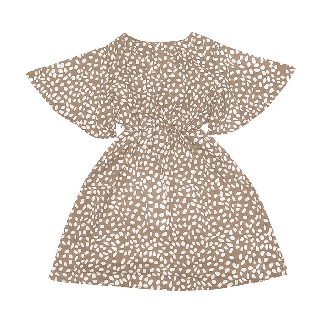 Women V Neck Belted Dress Short Sleeve Wrap Style Casual Loose Fit Printed Summer Dress with Waist Tie