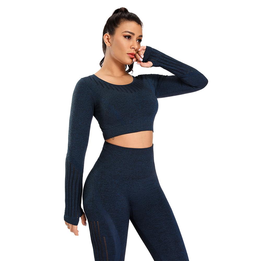 Sports Tights Quick Drying Fitness Running Seamless Navel Top Long Sleeve Yoga Clothes