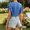 Women V Neck Short Sleeve T Shirt Loose Fit Batwing Sleeve Casual Top Lightweight Soft Fabric Comfortable Summer Blouse
