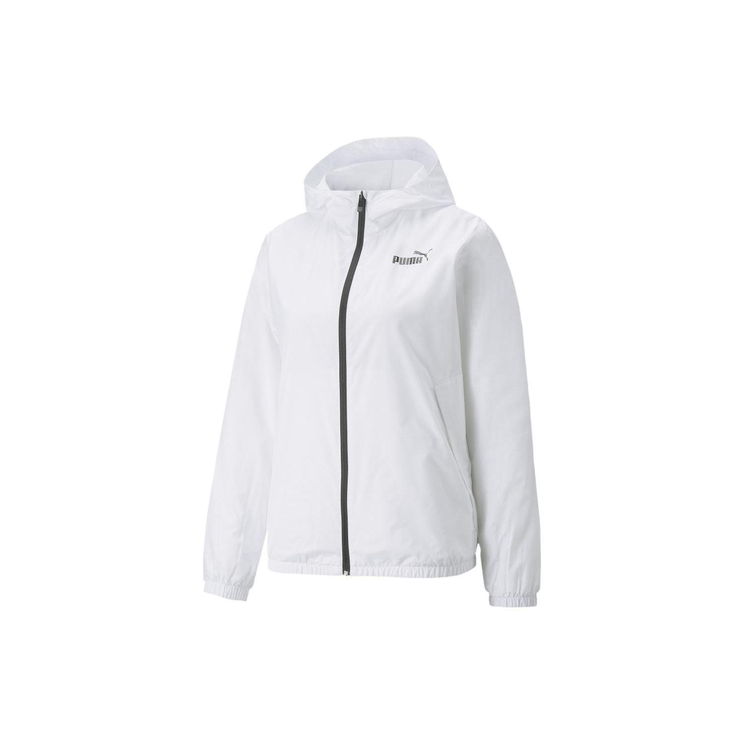 Puma Essentials Solid Windbreaker With Logo Print Long Sleeve Hooded Jacket Women Outerwear White 849419-02 M