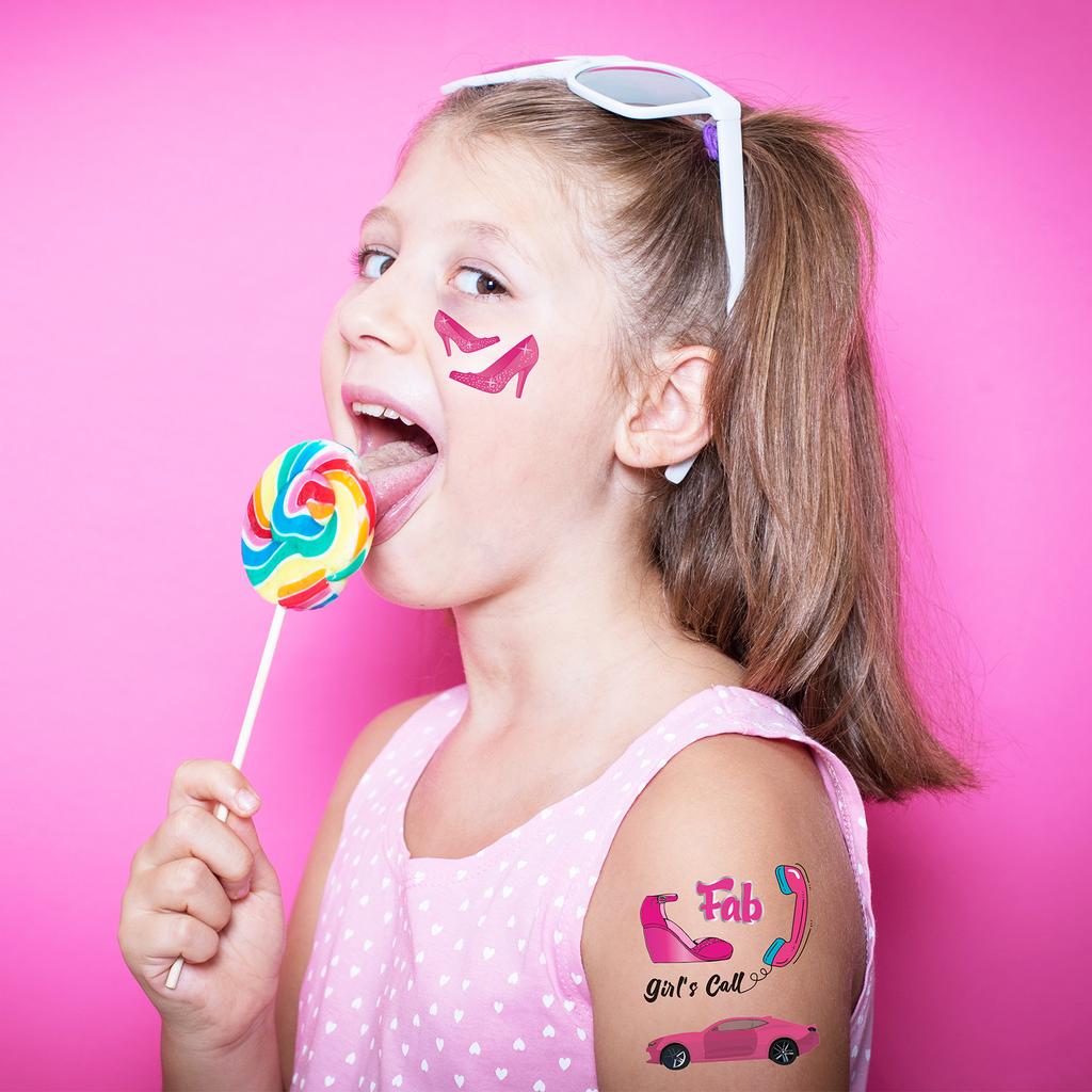 Pink Vintage Girl Waterproof Tattoo Sticker, Girls Party Children'S Makeup Face Sticker Set