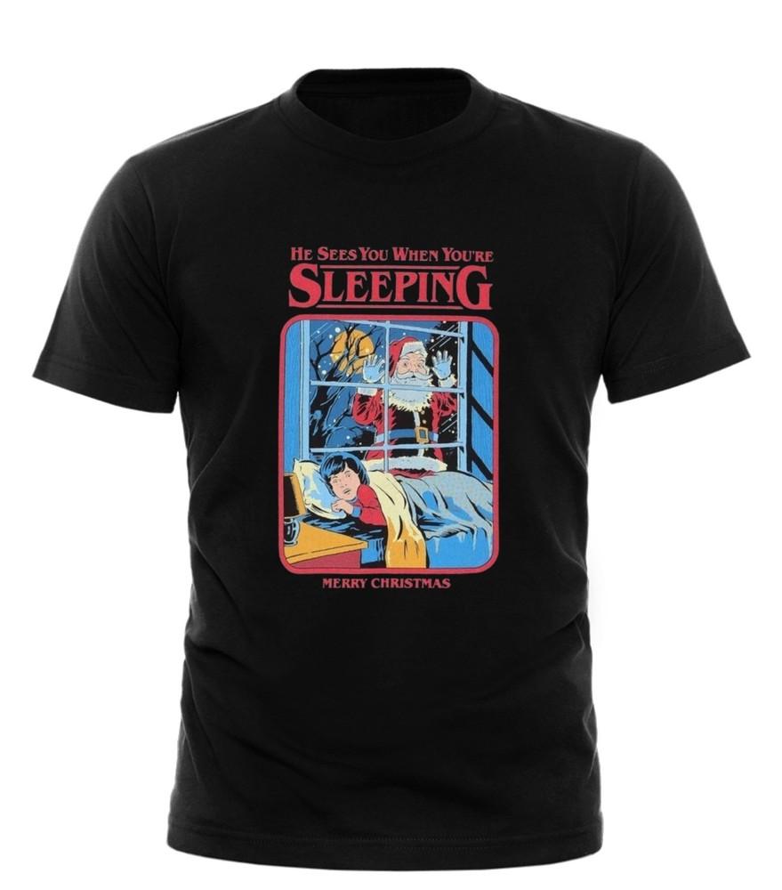 

He Sees You Sleeping TShirt Retro Xmas Horror Funny Merry Christmas Tee Unisex T-Shirt XXXXL
