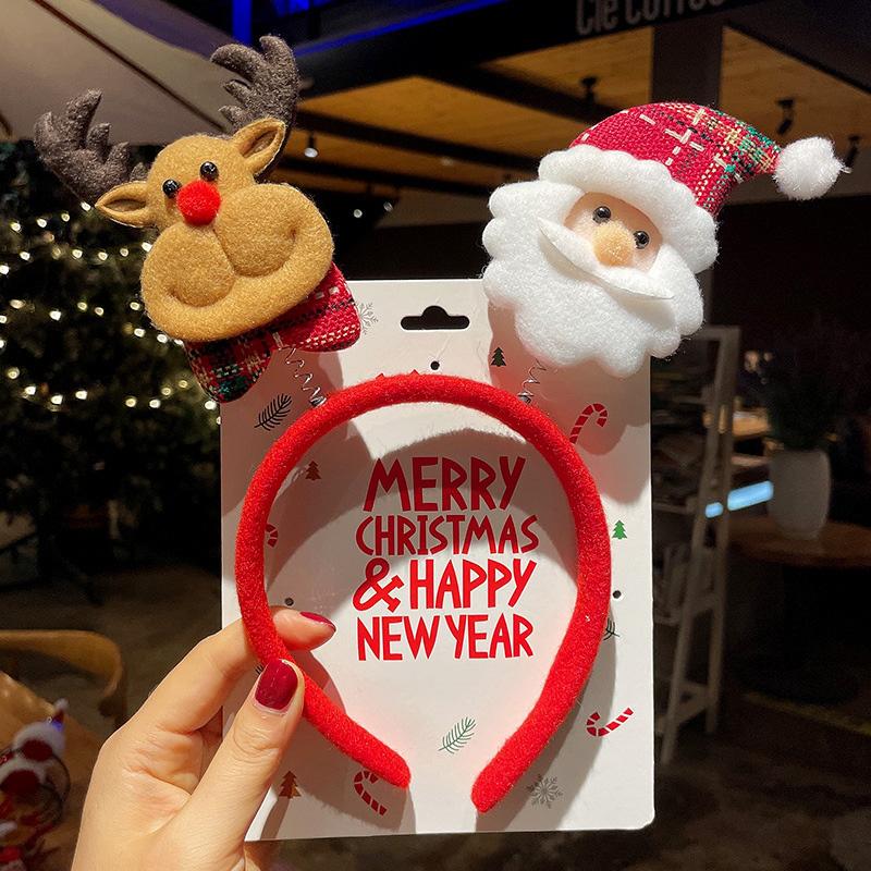 1PC Bow Headband 2025 New Christmas Hair Accessories Santa Claus Tree For Xmas Gifts Deer Horn Cute Hair Bands Party Supplies