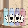 1PC Simple Five Petal White Flower 750ml Color Plastic Sports Water Bottle Leakproof Flip Straw Lid For Sports Office Home Use