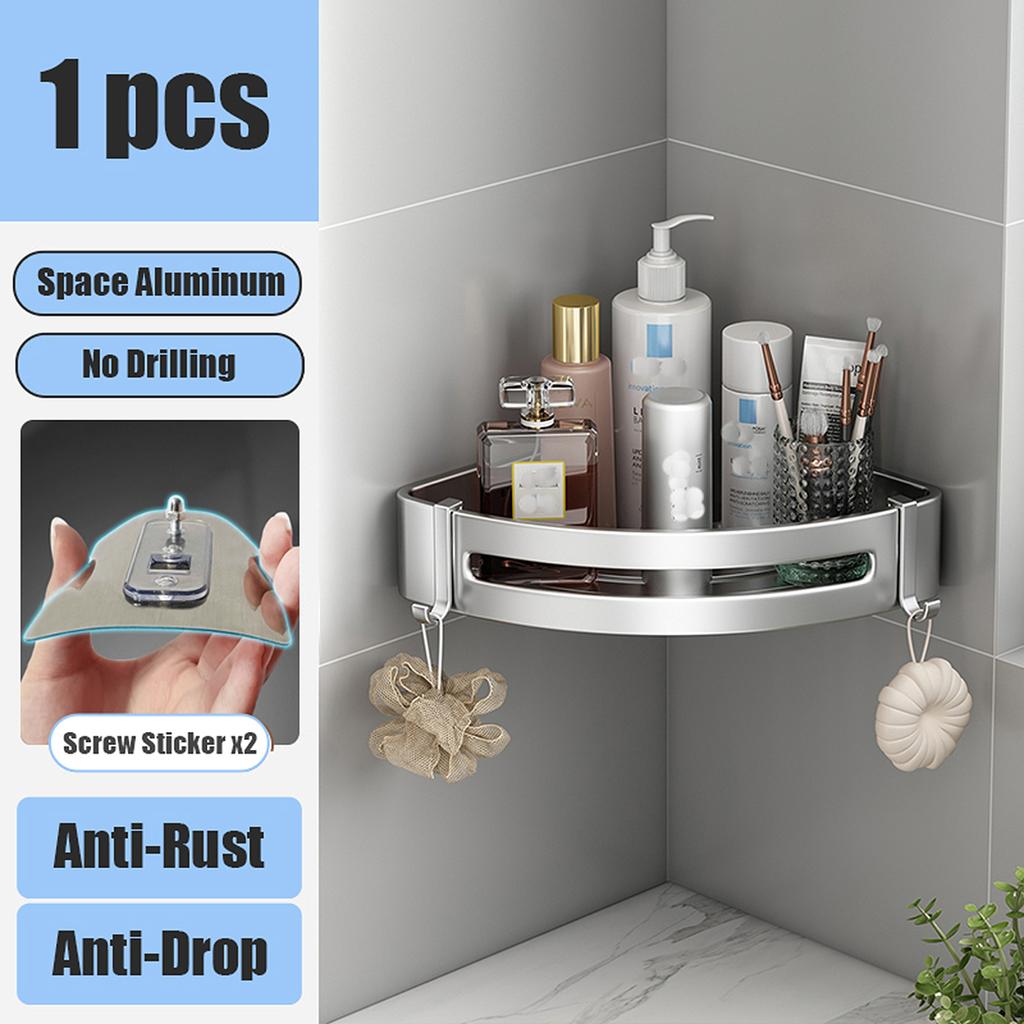 Badezimmerregal ohne Bohren, Wandmontage, Shampooflasche, Dusch-Eckregal, Toiletten-Aufbewahrungsregal, Aluminium, Badezimmer-/Küchenzubehör