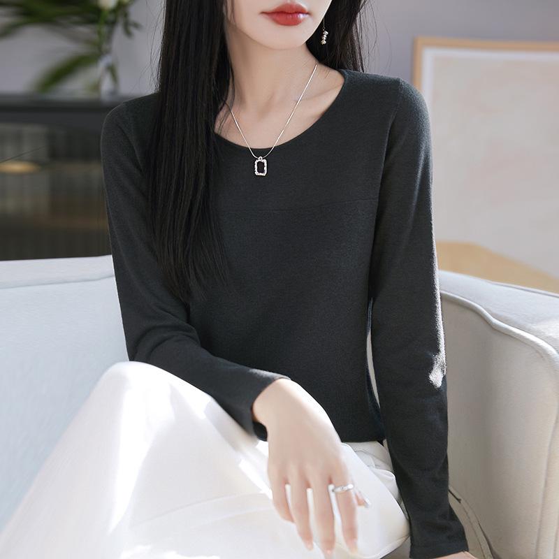 

2025 Приталенный трикотажный свитер с круглым вырезом из французской шерсти - Длинный рукав, модный для весны и осени Medium темно-серого