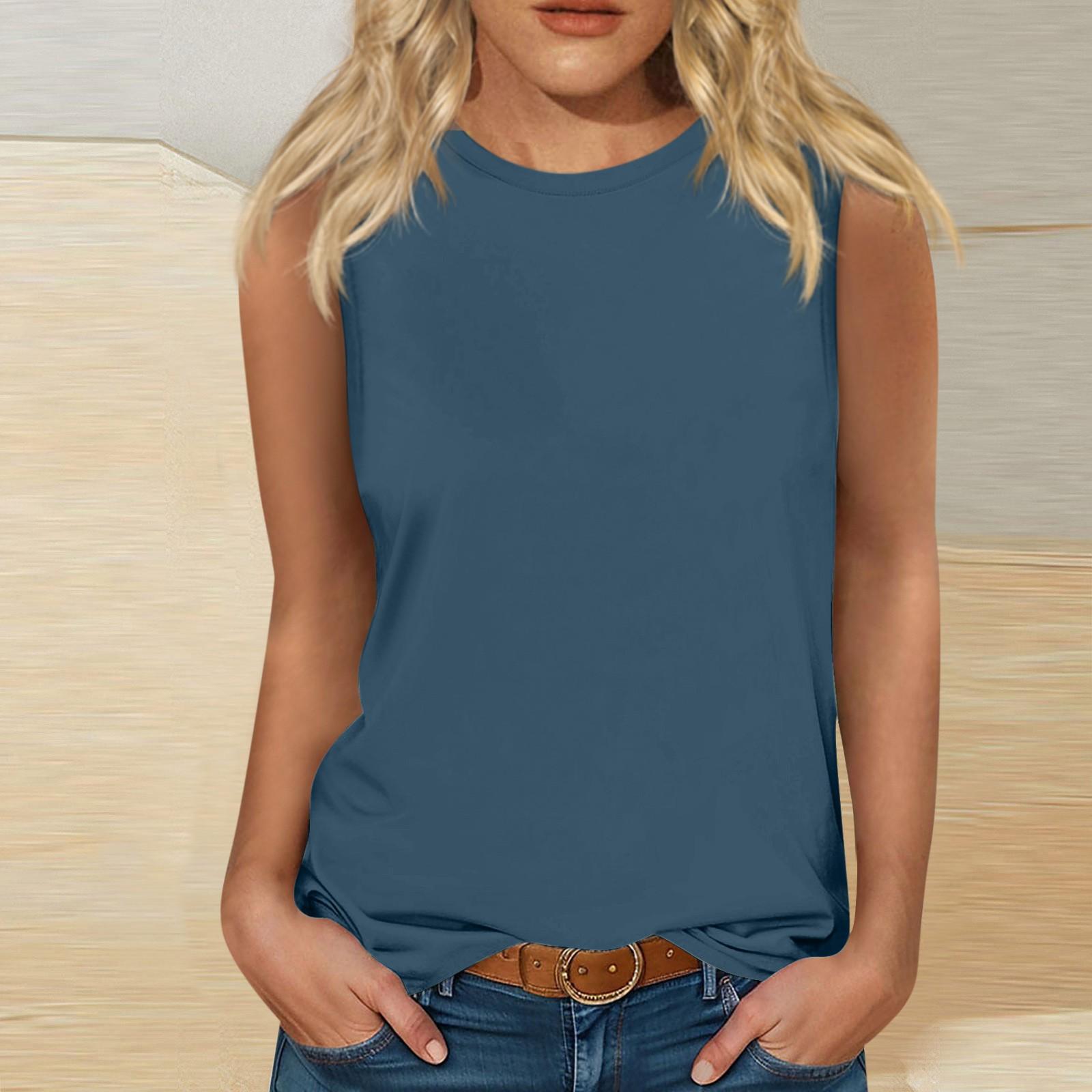 

Женские повседневные туники, топы для ношения с леггинсами, летние однотонные рубашки без рукавов, майки, блузки S тёмно-синий