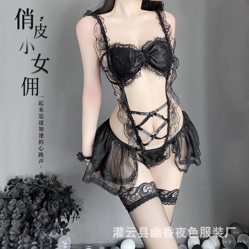 Sexy lingerie sexy perspective dress lace onesie maid suit uniform seduction