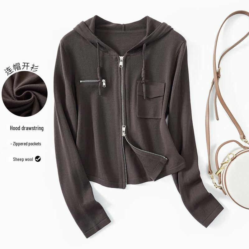 

Jinjuan 2025 Autumn Women s Wool Blend Hooded Zipper Cardigan L