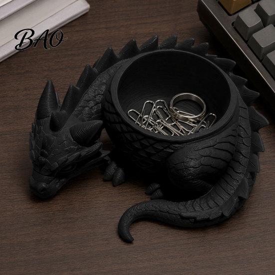 Detailed Dragon Sculpture Pot 3D Printed Lying Flowerpot for Small Green Plants, Decorative Succulents Planter Ornament, Dark Style Figurine