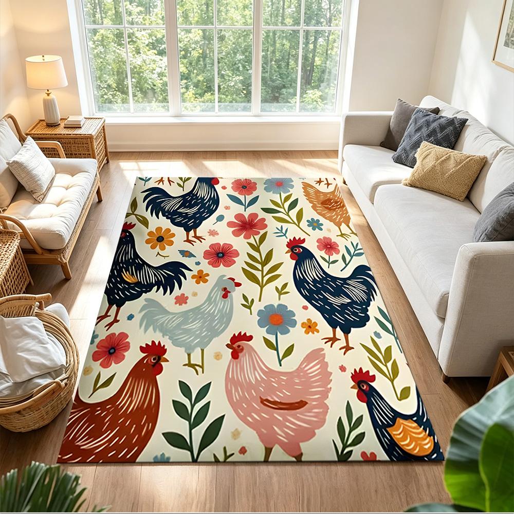 Colorful Chicken Art Pattern Non-Slip Home Carpet Design for Office Decor Living Room Bedroom Gift