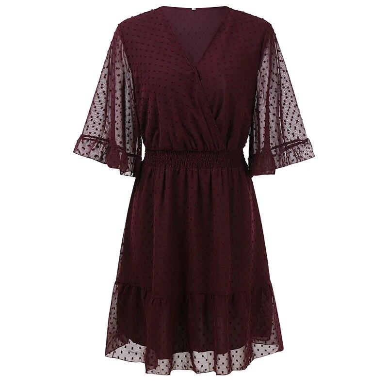 

Женское мини-платье, вечернее платье с эластичной резинкой на талии и оборками, свободное платье в горошек с v-образным вырезом и короткими рукавами, струящееся платье XL