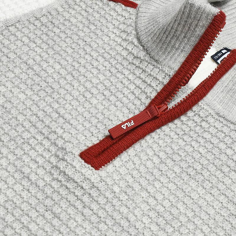 Fila Original Casual Fashion Retro Trendy Waffle Half-Zip Loose Knit Sweater Men sweater Ghost-White Flower-Gray F11M549402FLM