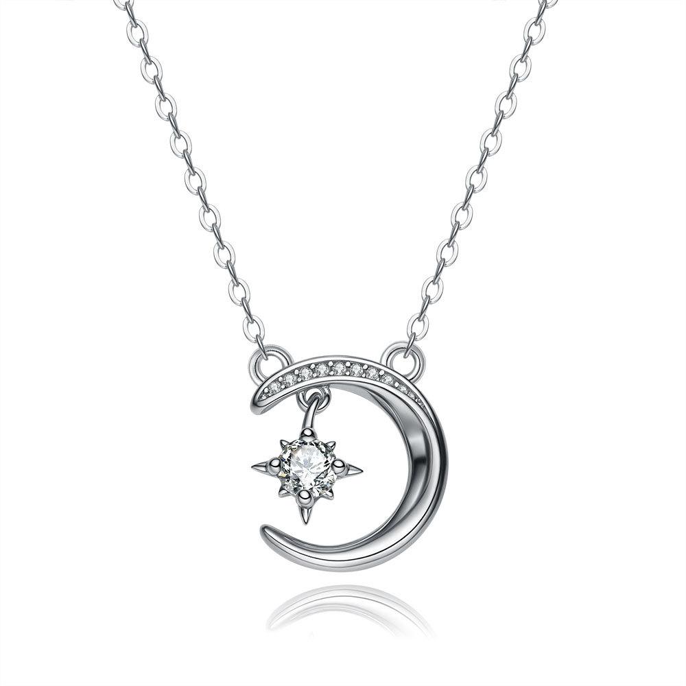 Women's PT950 Platinum 0.5CT Moissanite Star-Moon Necklace - High-End Design, Luxury Delicate, Good for Daily Commute