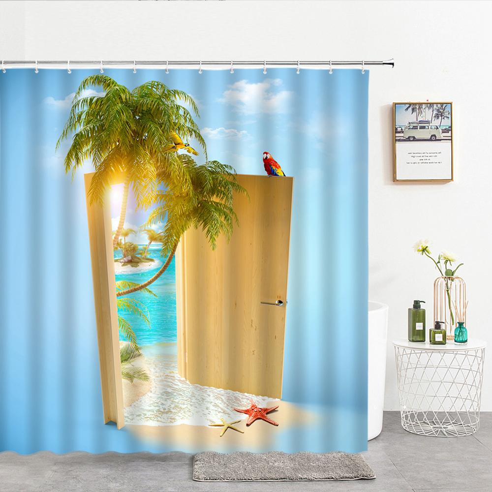 High Quality Sea Beach Shell Printed Shower Curtains starfish Bath Curtain Screen Waterproof Products Bathroom Decor with Hooks