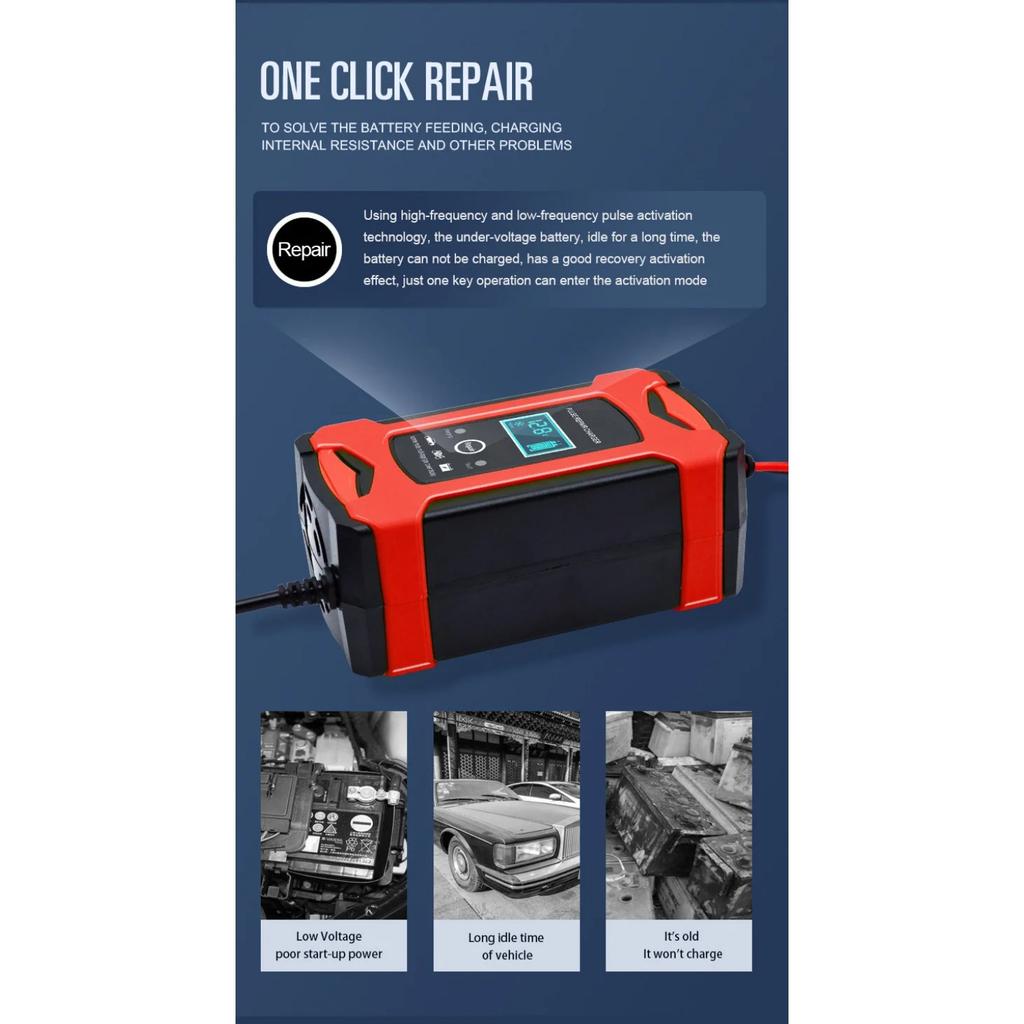 2V 6A Autobatterieladegerät Intelligent Schnellladung Impulsreparaturtyp Vollautomatischer Stopp Dual-Modus Blei-Säure für Motorrad LKW