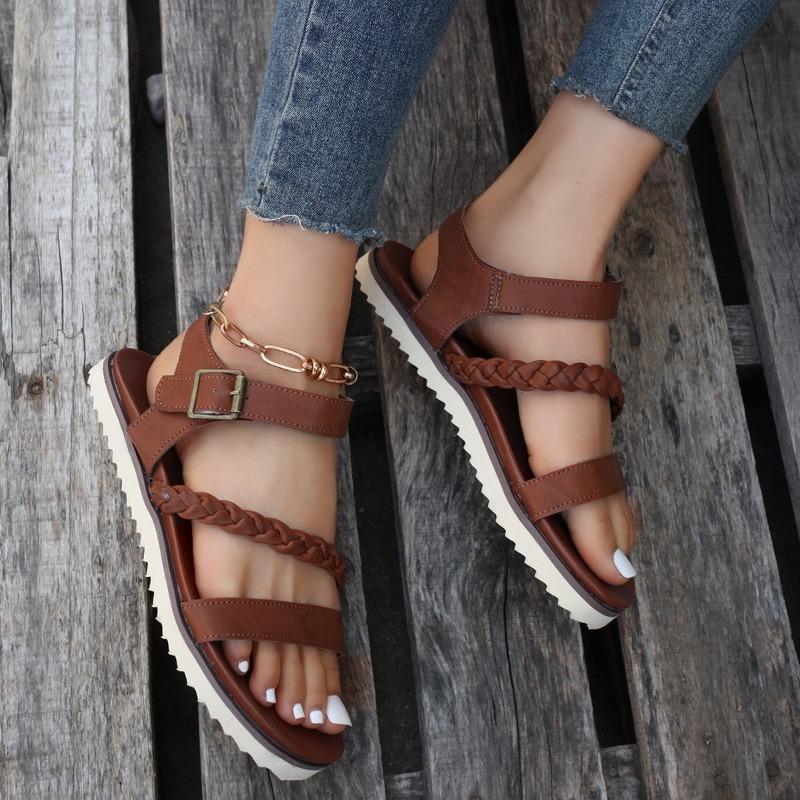 fashion Woven Sports Sandals Women Shoes 2024 Summer Flat Beach Shoes for Women Sandals Trendy Open Toe Women Roman Sandals