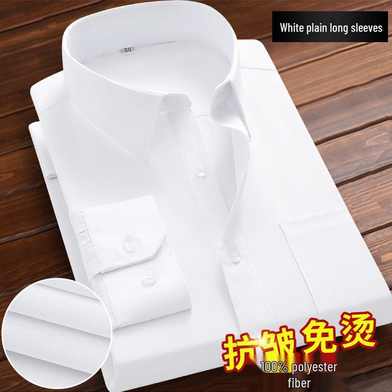 Men's Long Sleeve White Shirt - Professional Business Attire for Spring, Summer, and Autumn