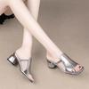 New Women's Shoes Fashion Large Size Breathable Thick Heels Comfort Square Head Slippers Shoes for Women Zapatos De Mujer 2025