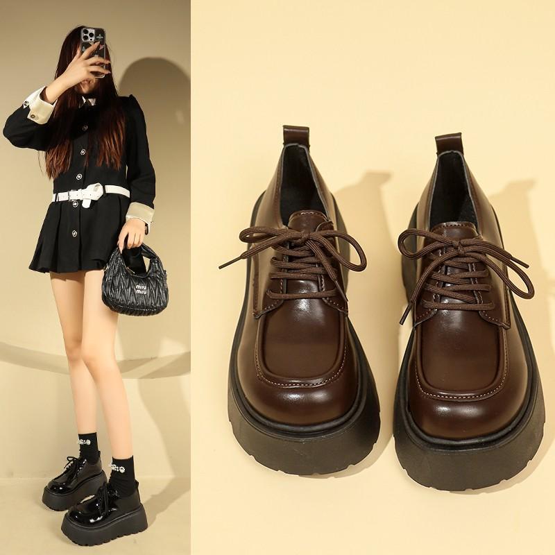 Autumn Solid Faux Leather Women Shoes Japanese Lace Up Mary Jane Shoes Simple Round Toe Students Thick Platform Pumps Leisure