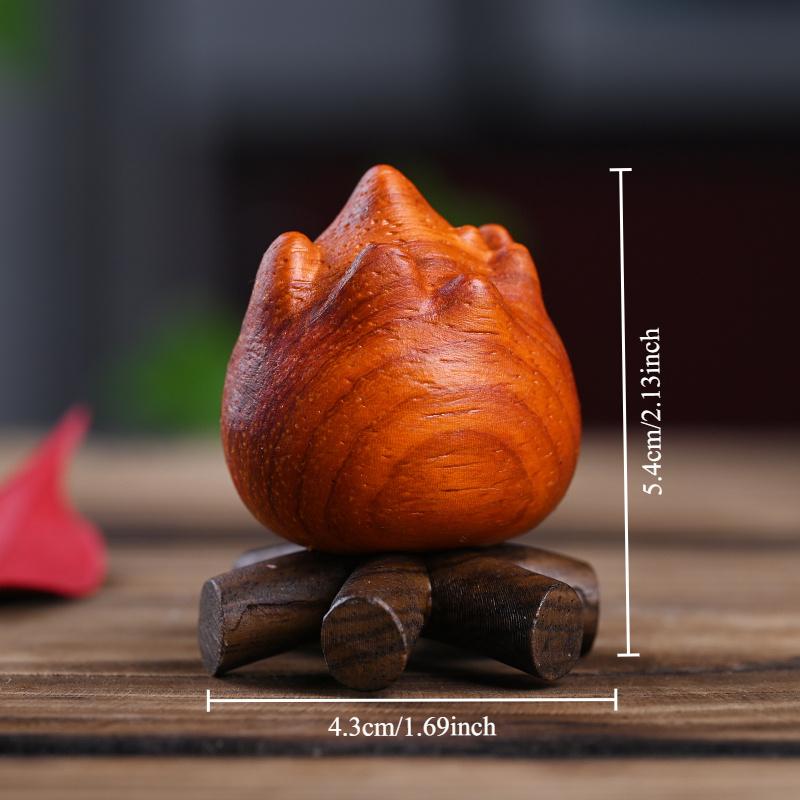 1pc Handcrafted Flame Person Wooden Carving Cute Original Design, Red Sandalwood Faux Leather Gray, 5.33cm Whimsical Figurine for Indoor/Outdoor Decor