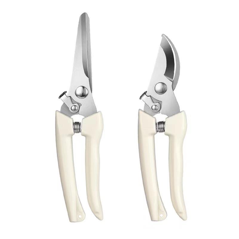 

2Pcs Garden Shears - Straight & Bypass Pruning Scissors with White Handles, Non-Slip Grip & Durable Construction for Flowers, Plants, Bonsai, Fruits 2pcs