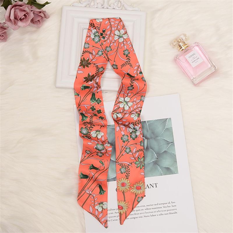 2024 New Design Skinny Scarf Floral Printing Silk Scarf Women Luxury Brand Foulard Fashion Flower Ladies Bag Scarf Headband