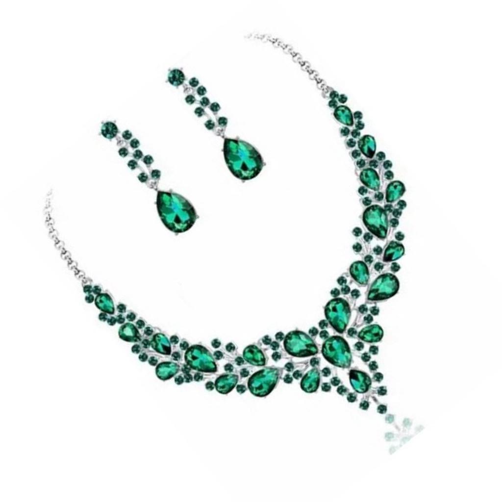 Necklace Earring Set Green Shiny Exquisite Women Decorative Jewelry for Wedding Anniversary