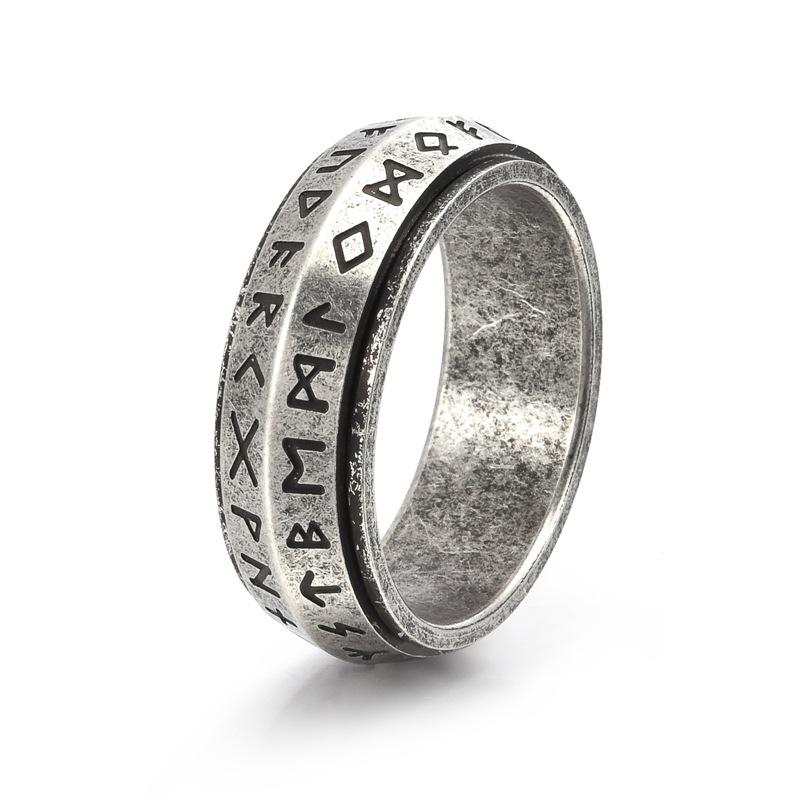Unisex Rotating Titanium Steel Ring with Ancient Norse Runes Gothic Style Jewelry for Men