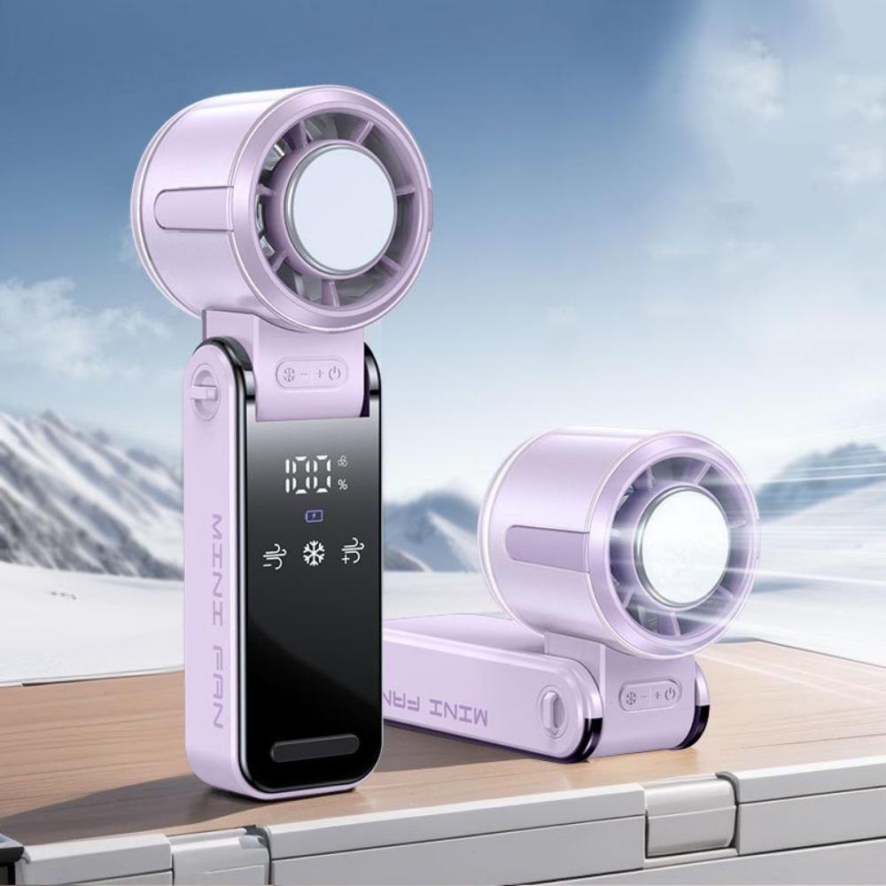 

Semiconductor Refrigeration Portable Handheld Fan Digital Display Foldable Desk Fan Study фиолетовый