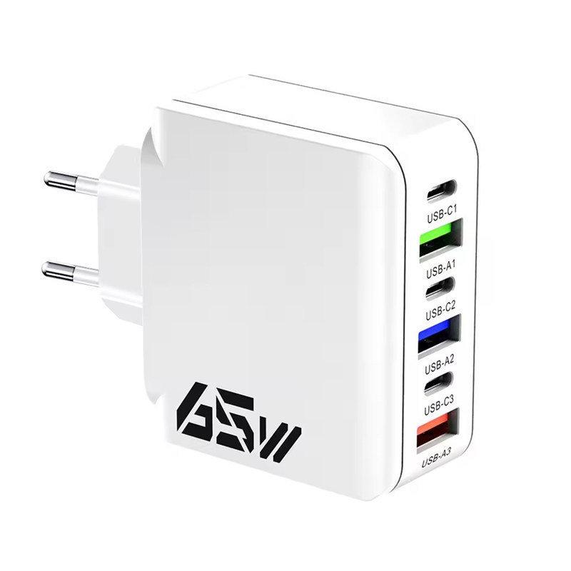 Încărcător de perete USB C de 65W Încărcător rapid 6 porturi Adaptor Quick Charge 3.0 pentru iPhone 13 14 15 Xiaomi Samsung Oppo Mobil Mufă US/EU